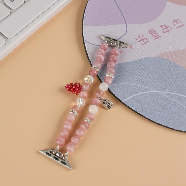 For Apple Watch 46mm / 49mm / 45mm / 44mm Cat Eyes Stone Beads Bracelet Watch Band(Grape Purple) by bashfashion