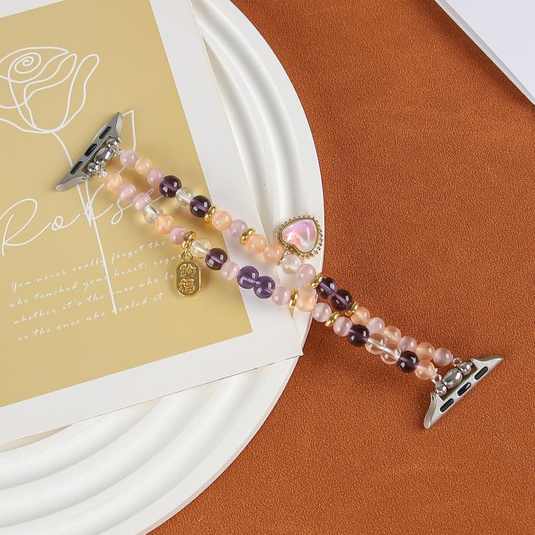 For Apple Watch 46mm / 49mm / 45mm / 44mm Cat Eyes Stone Beads Bracelet Watch Band(Heart Yellow) by bashfashion