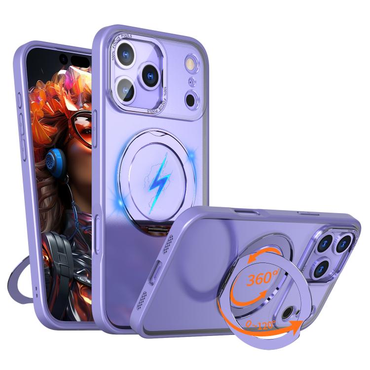 For iPhone 17 Pro kalebol MagSafe Metal Ring Holder Phone Case(Light Purple) by Kalebol