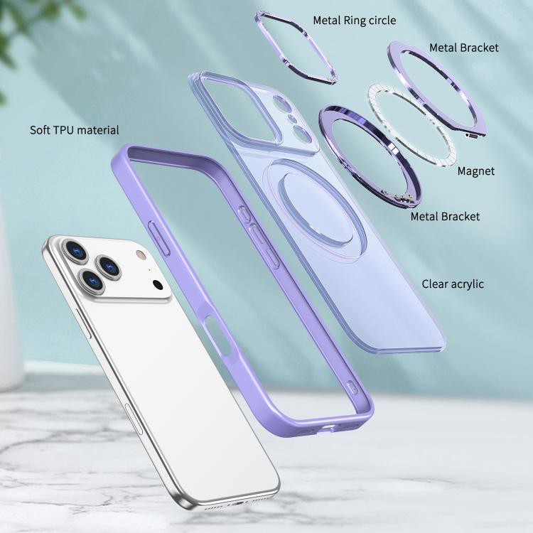 For iPhone 17 Pro kalebol MagSafe Metal Ring Holder Phone Case(Light Purple) by Kalebol