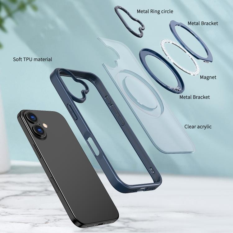 For iPhone 17 kalebol MagSafe Metal Ring Holder Phone Case(Blue) by Kalebol