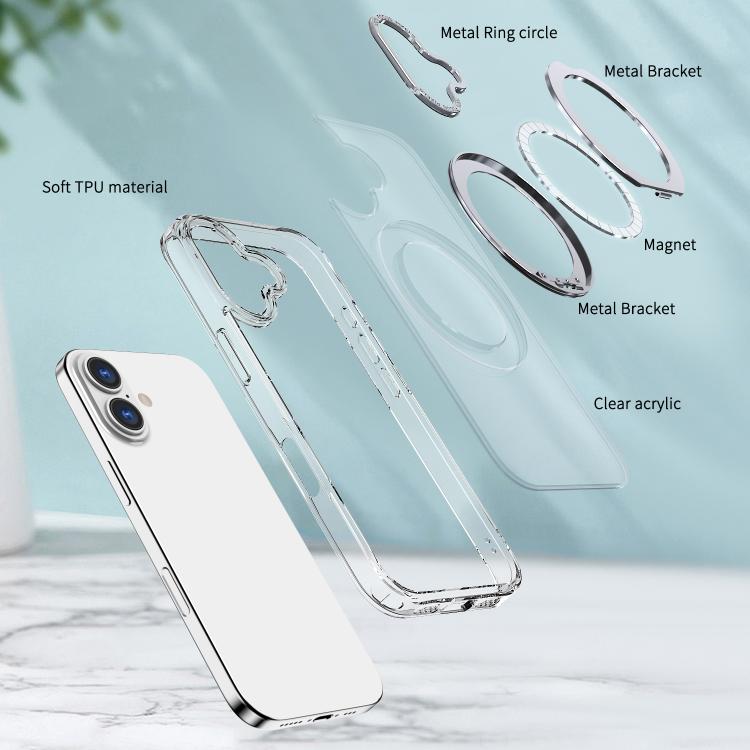 For iPhone 17 kalebol MagSafe Metal Ring Holder Phone Case(Transparent) by Kalebol