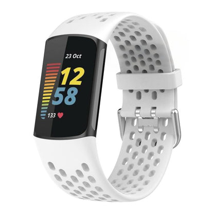 For Fitbit Charge 6 / 5 xDfind Hole Style Breathable Silicone Watch Band(White) by xDfind