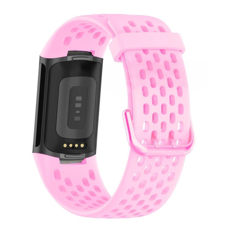 For Fitbit Charge 6 / 5 xDfind Hole Style Breathable Silicone Watch Band(Ice Pink) by xDfind