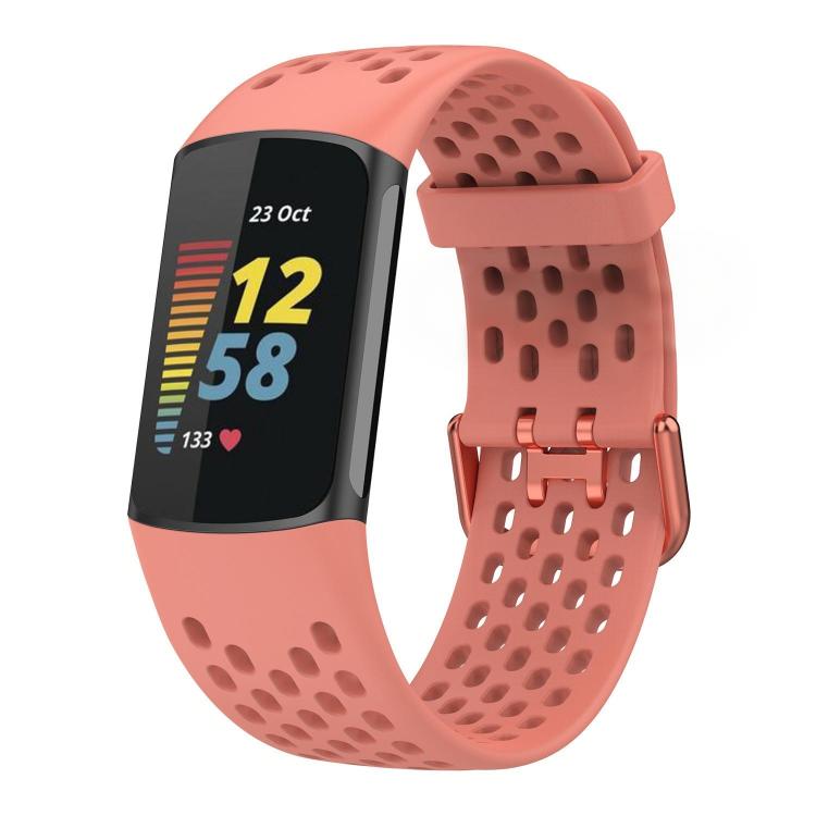 For Fitbit Charge 6 / 5 xDfind Hole Style Breathable Silicone Watch Band(Official Pink) by xDfind