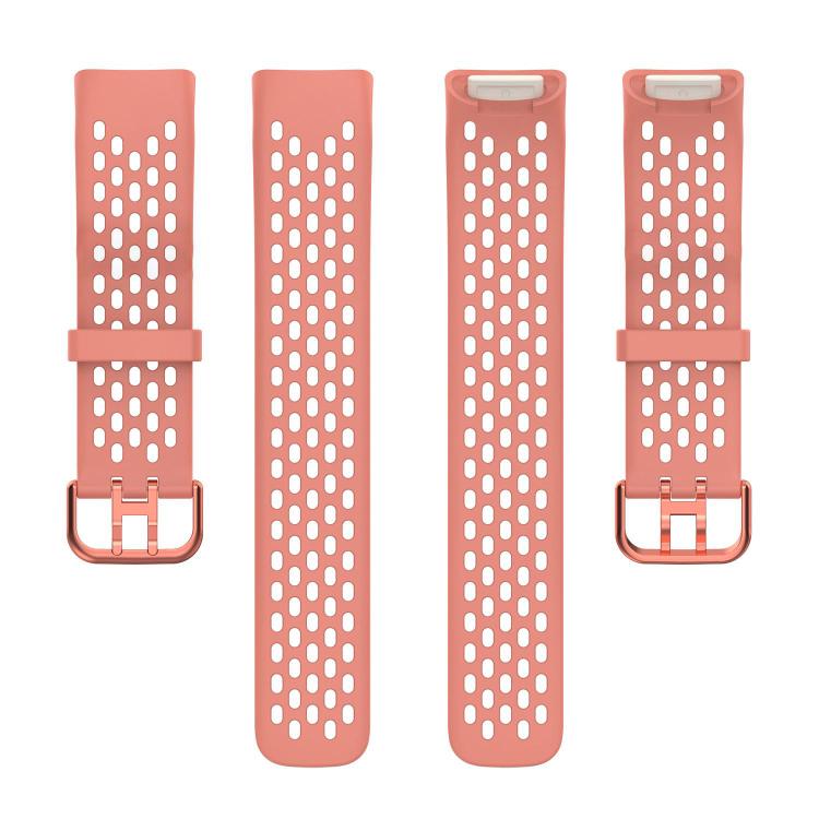 For Fitbit Charge 6 / 5 xDfind Hole Style Breathable Silicone Watch Band(Official Pink) by xDfind