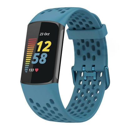 For Fitbit Charge 6 / 5 xDfind Hole Style Breathable Silicone Watch Band(Official Blue) by xDfind