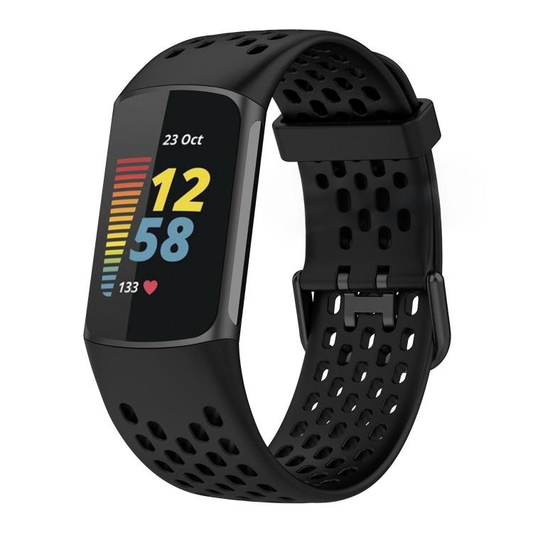 For Fitbit Charge 6 / 5 xDfind Hole Style Breathable Silicone Watch Band(Black) by xDfind
