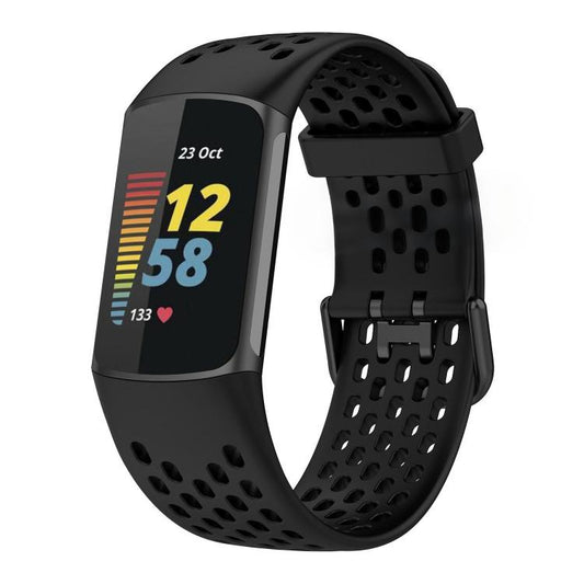For Fitbit Charge 6 / 5 xDfind Hole Style Breathable Silicone Watch Band(Black) by xDfind