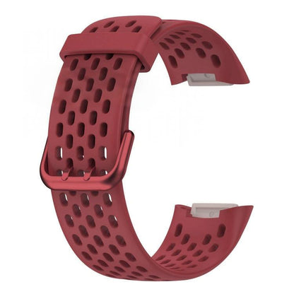 For Fitbit Charge 6 / 5 xDfind Hole Style Breathable Silicone Watch Band(Red) by xDfind
