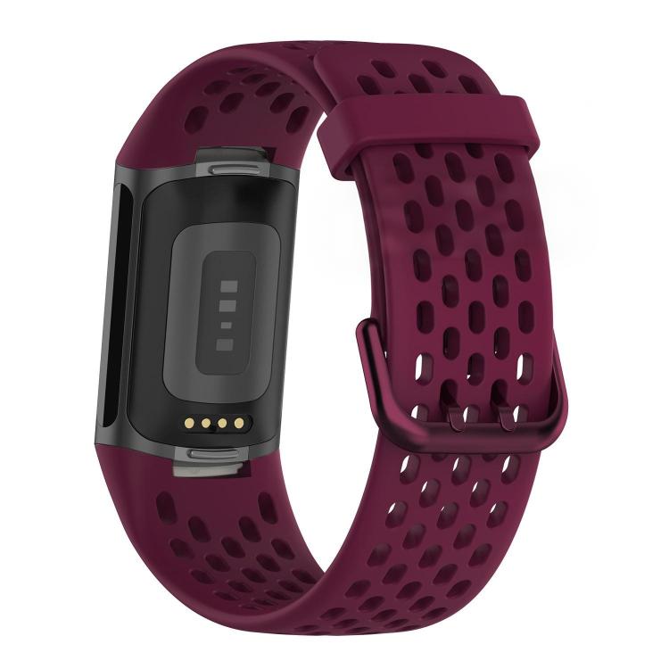 For Fitbit Charge 6 / 5 xDfind Hole Style Breathable Silicone Watch Band(Wine Red) by xDfind
