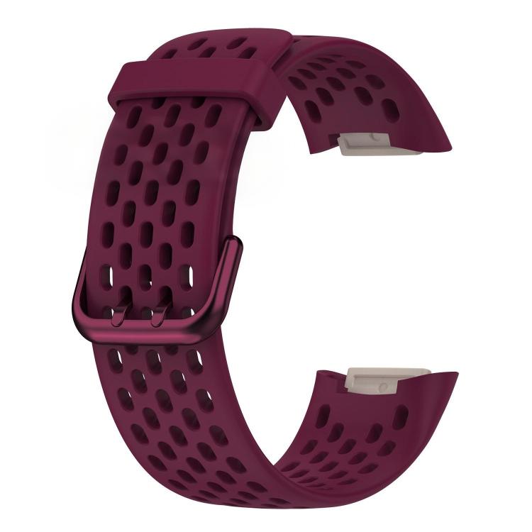 For Fitbit Charge 6 / 5 xDfind Hole Style Breathable Silicone Watch Band(Wine Red) by xDfind