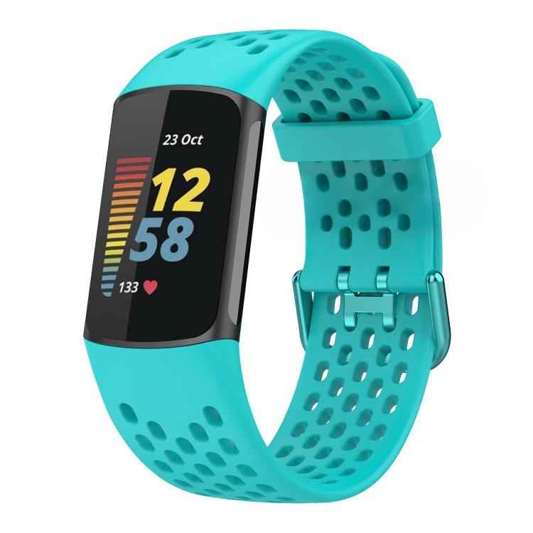 For Fitbit Charge 6 / 5 xDfind Hole Style Breathable Silicone Watch Band(Teal) by xDfind