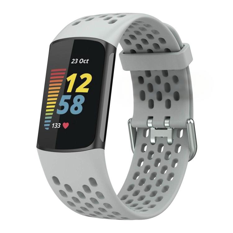 For Fitbit Charge 6 / 5 xDfind Hole Style Breathable Silicone Watch Band(Rock Grey) by xDfind