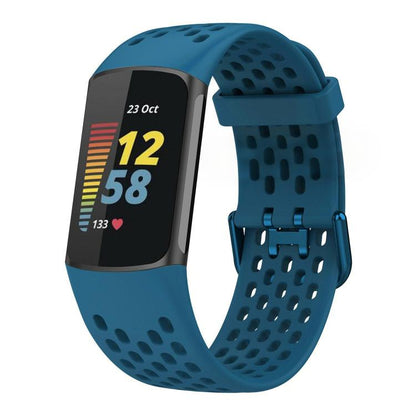 For Fitbit Charge 6 / 5 xDfind Hole Style Breathable Silicone Watch Band(Cyan) by xDfind