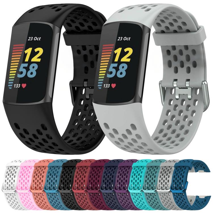 For Fitbit Charge 6 / 5 xDfind Hole Style Breathable Silicone Watch Band(Black) by xDfind