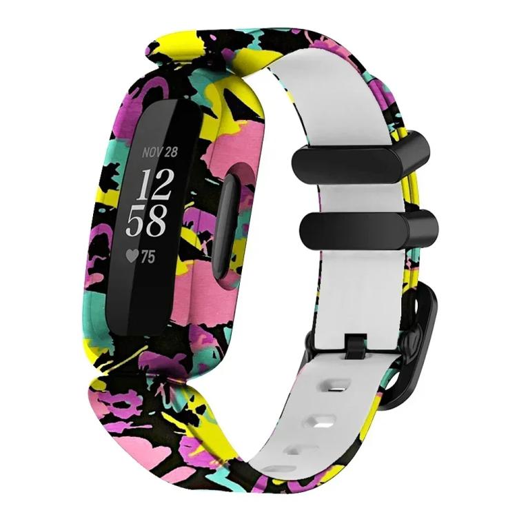 For Fitbit Ace 3 / Inspire2 xDfind Black Buckle Painting Integrated Silicone Watch Band(Colorful) by xDfind