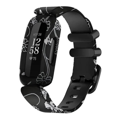 For Fitbit Ace 3 / Inspire2 xDfind Black Buckle Painting Integrated Silicone Watch Band(Black Flower) by xDfind