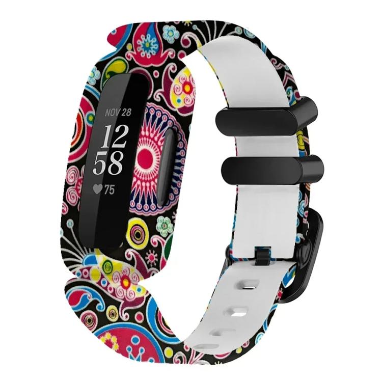 For Fitbit Ace 3 / Inspire2 xDfind Black Buckle Painting Integrated Silicone Watch Band(Peacock) by xDfind