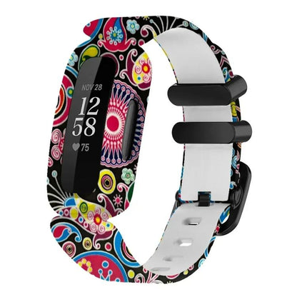 For Fitbit Ace 3 / Inspire2 xDfind Black Buckle Painting Integrated Silicone Watch Band(Peacock) by xDfind