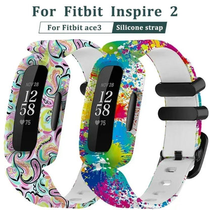 For Fitbit Ace 3 / Inspire2 xDfind Black Buckle Painting Integrated Silicone Watch Band(Colorful) by xDfind