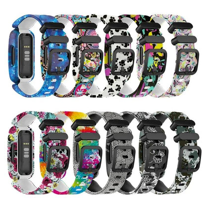 For Fitbit Ace 3 / Inspire2 xDfind Black Buckle Painting Integrated Silicone Watch Band(Classic Flower) by xDfind