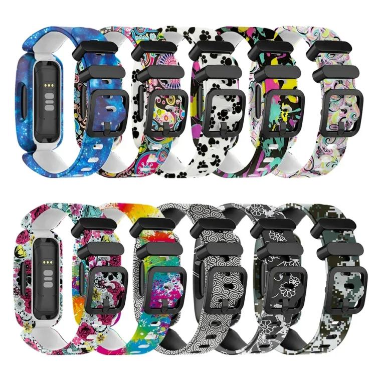 For Fitbit Ace 3 / Inspire2 xDfind Black Buckle Painting Integrated Silicone Watch Band(Camouflage) by xDfind