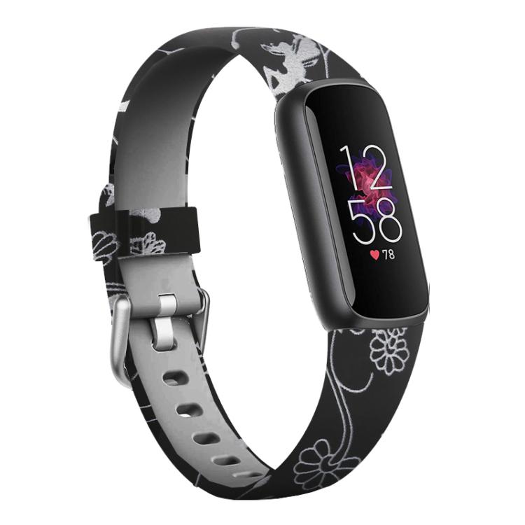 xDfind Silver Buckle Painting Silicone Watch Band For Fitbit Luxe, Size:L(Black Flower) by xDfind