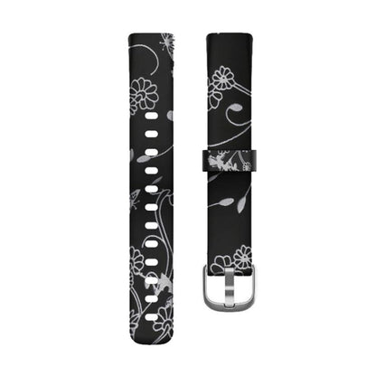 xDfind Silver Buckle Painting Silicone Watch Band For Fitbit Luxe, Size:L(Black Flower) by xDfind