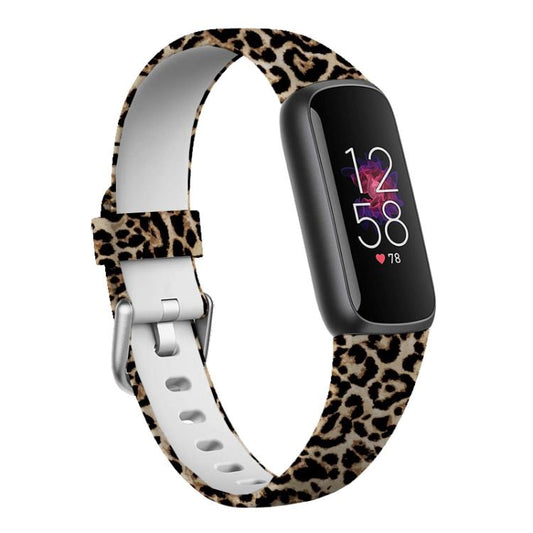 xDfind Silver Buckle Painting Silicone Watch Band For Fitbit Luxe, Size:L(Leopard Print) by xDfind
