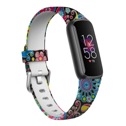 xDfind Silver Buckle Painting Silicone Watch Band For Fitbit Luxe, Size:L(Peacock) by xDfind