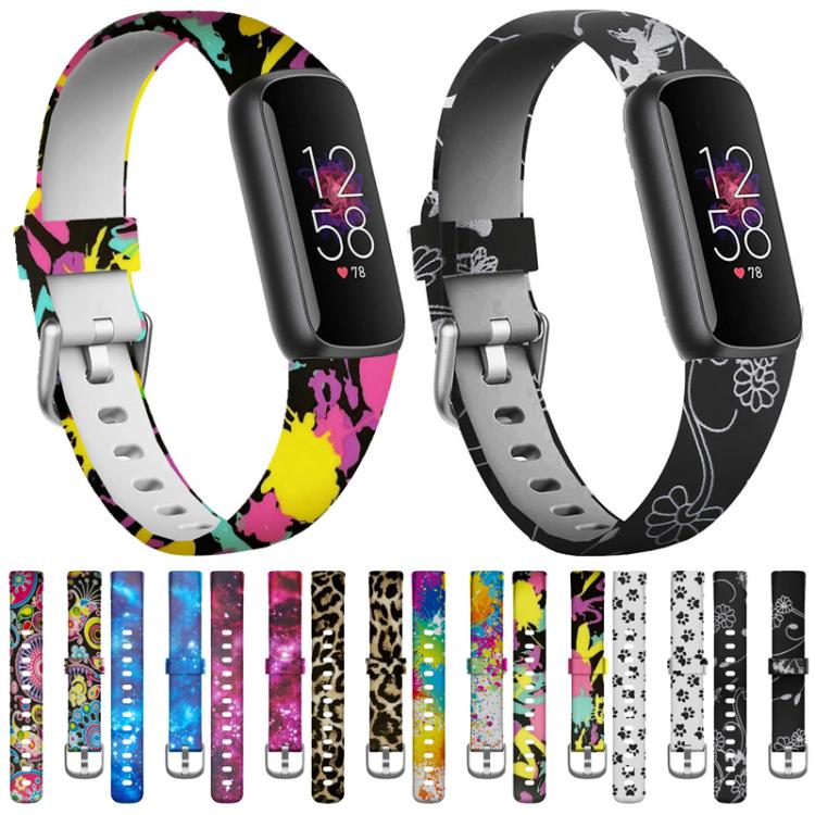 xDfind Silver Buckle Painting Silicone Watch Band For Fitbit Luxe, Size:S(Peacock) by xDfind