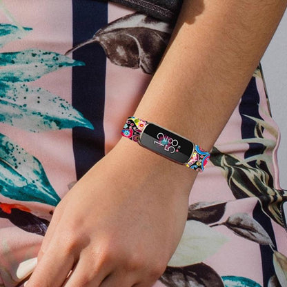 xDfind Silver Buckle Painting Silicone Watch Band For Fitbit Luxe, Size:L(Leopard Print) by xDfind