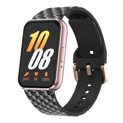 For Samsung Galaxy Fit3 xDfind Gold Buckle Printed Silicone Watch Band(Carbon Fiber Texture) by xDfind