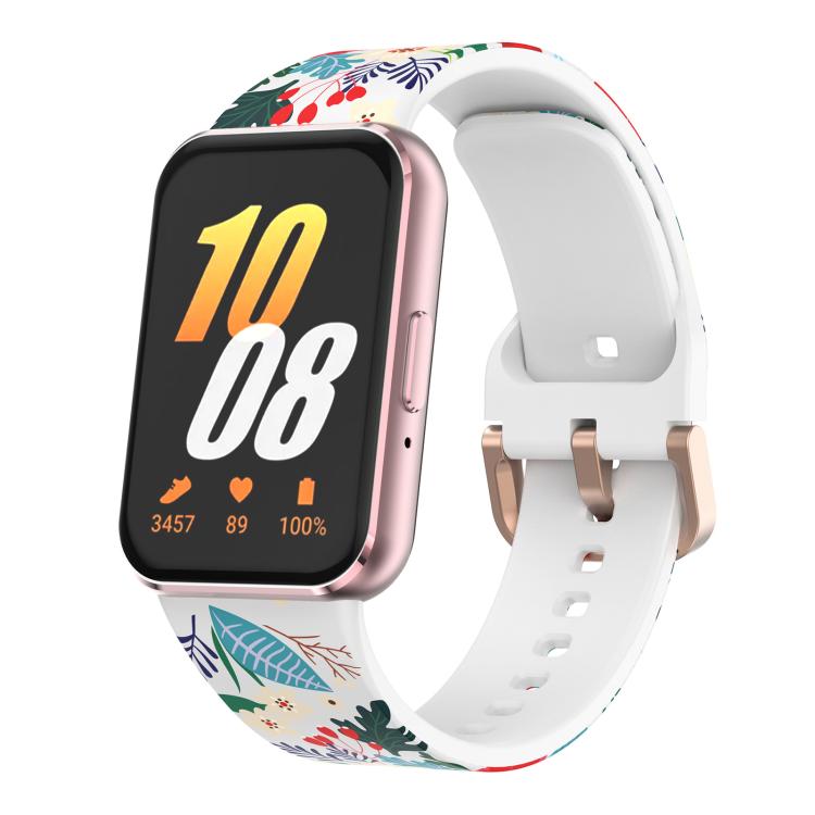 For Samsung Galaxy Fit3 xDfind Gold Buckle Printed Silicone Watch Band(Flowers Bloom) by xDfind