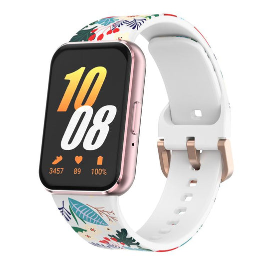 For Samsung Galaxy Fit3 xDfind Gold Buckle Printed Silicone Watch Band(Flowers Bloom) by xDfind