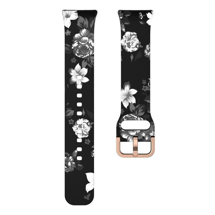 For Samsung Galaxy Fit3 xDfind Gold Buckle Printed Silicone Watch Band(Black Background with Grey Flowers) by xDfind
