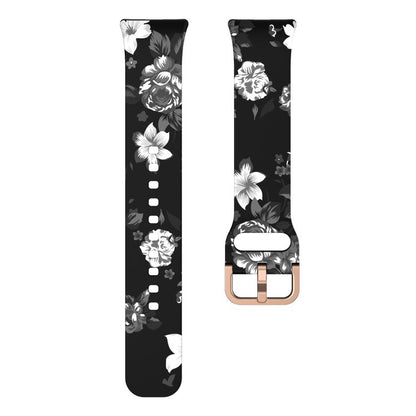 For Samsung Galaxy Fit3 xDfind Gold Buckle Printed Silicone Watch Band(Black Background with Grey Flowers) by xDfind