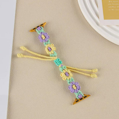 For Apple Watch 42mm / 41mm / 40mm / 38mm Hemp Rope Woven Flowers Drawstring Watch Band(Purple Yellow) by bashfashion