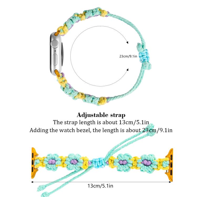 For Apple Watch 46mm / 49mm / 45mm / 44mm Hemp Rope Woven Flowers Drawstring Watch Band(Purple Yellow) by bashfashion