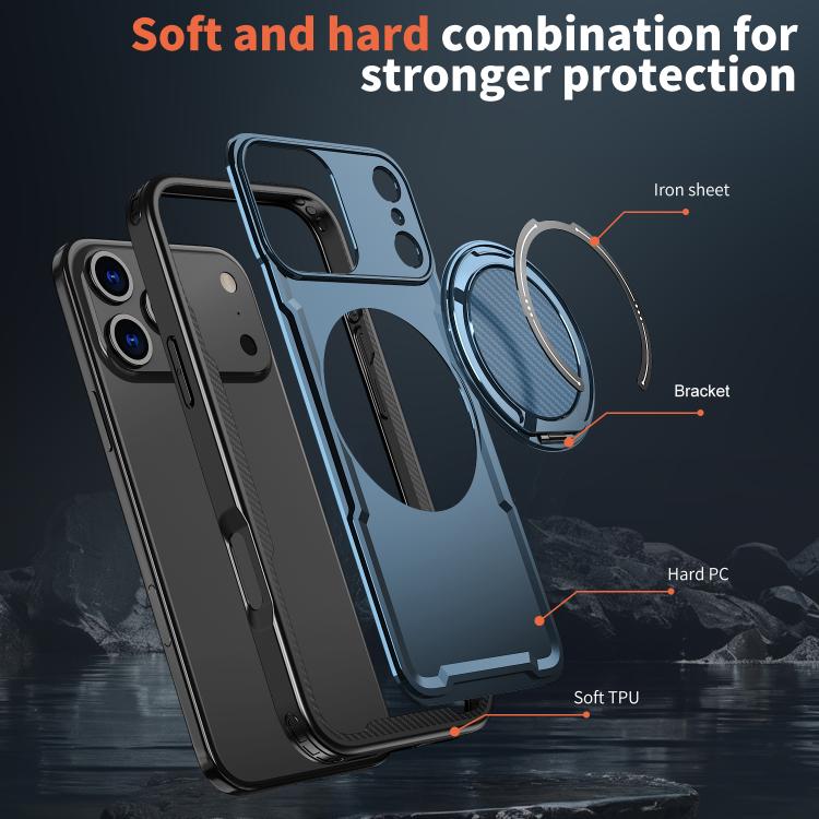 For iPhone 17 Pro Max kalebol Metal 360 Degree Rotation Holder MagSafe Phone Case(Navy Blue) by Kalebol