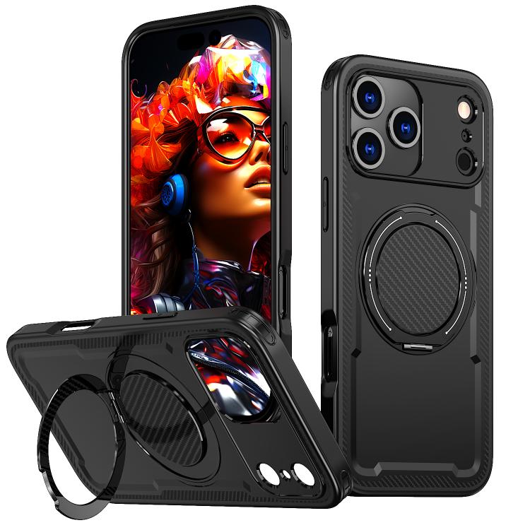 For iPhone 17 Pro kalebol Metal 360 Degree Rotation Holder MagSafe Phone Case(Black) by Kalebol