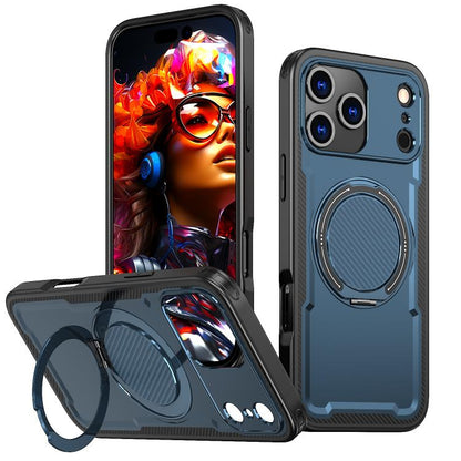 For iPhone 17 Pro kalebol Metal 360 Degree Rotation Holder MagSafe Phone Case(Navy Blue) by Kalebol