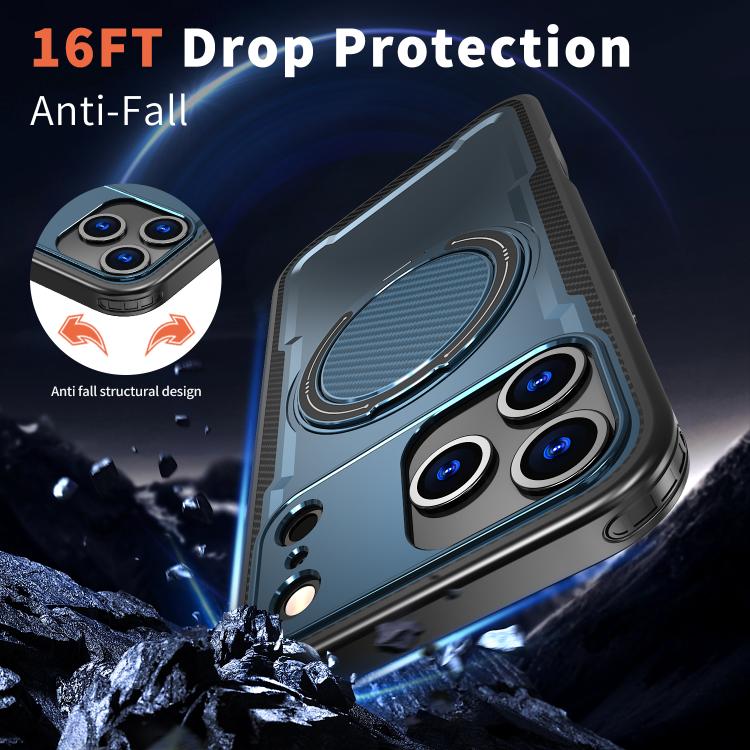 For iPhone 17 Pro kalebol Metal 360 Degree Rotation Holder MagSafe Phone Case(Navy Blue) by Kalebol