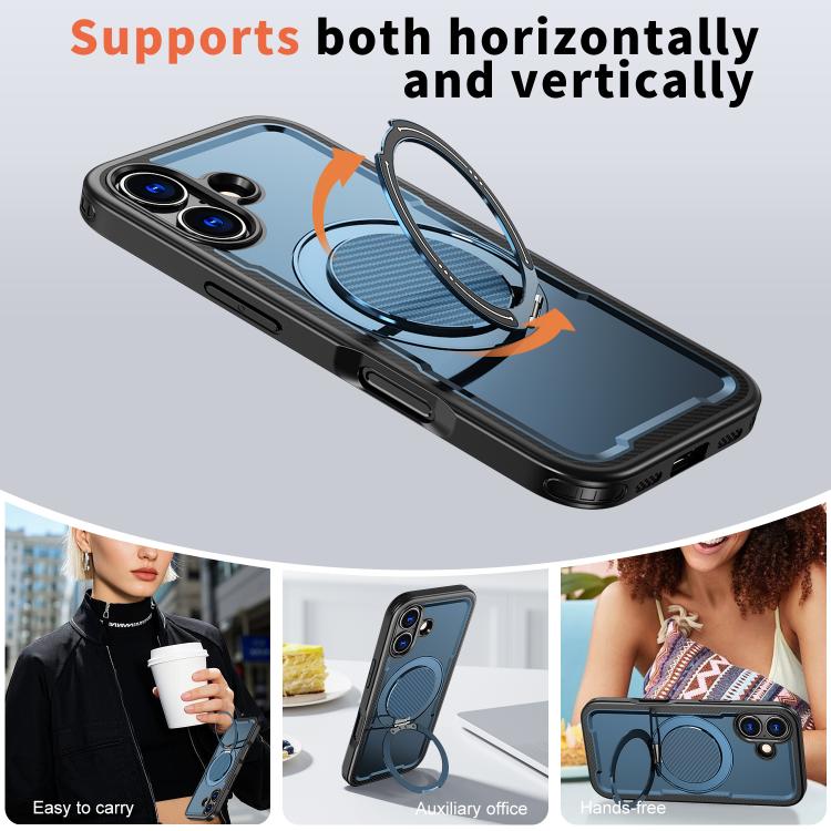 For iPhone 17 kalebol Metal 360 Degree Rotation Holder MagSafe Phone Case(Navy Blue) by Kalebol