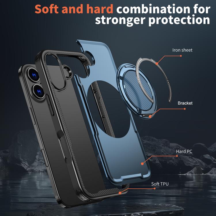 For iPhone 17 kalebol Metal 360 Degree Rotation Holder MagSafe Phone Case(Navy Blue) by Kalebol