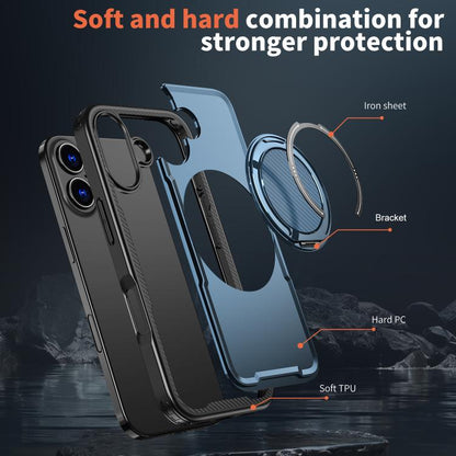 For iPhone 17 kalebol Metal 360 Degree Rotation Holder MagSafe Phone Case(Navy Blue) by Kalebol