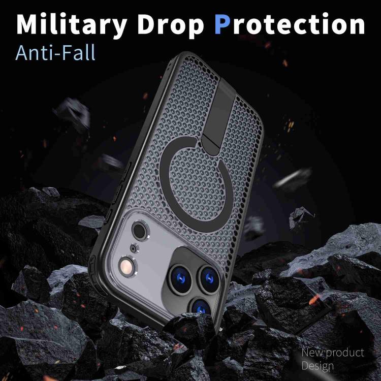 For iPhone 17 Pro Max kalebol Honeycomb Cooling MagSafe Holder Phone Case(Black) by Kalebol