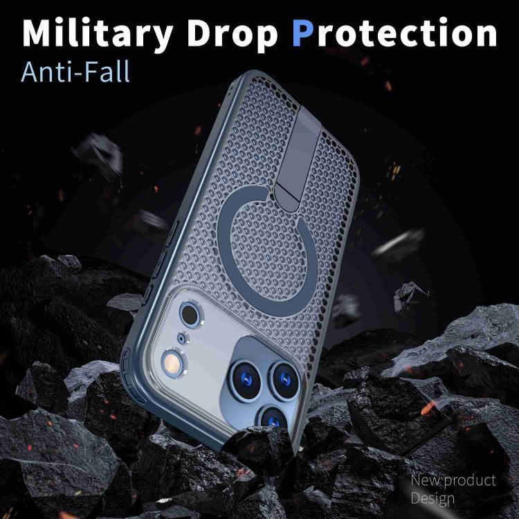 For iPhone 17 Pro Max kalebol Honeycomb Cooling MagSafe Holder Phone Case(Blue) by Kalebol