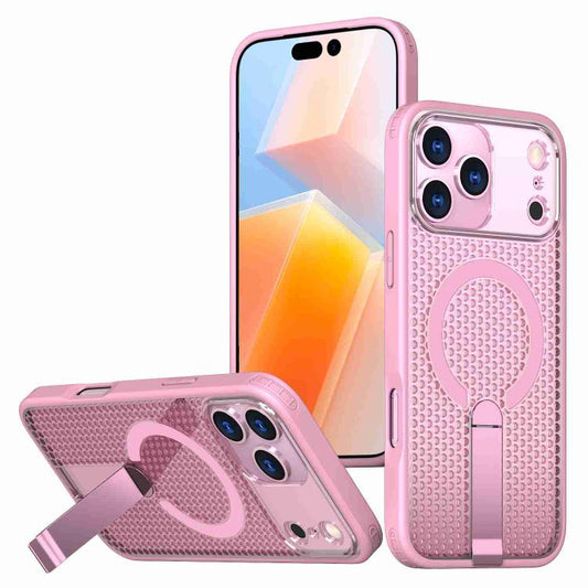 For iPhone 17 Pro Max kalebol Honeycomb Cooling MagSafe Holder Phone Case(Pink) by Kalebol